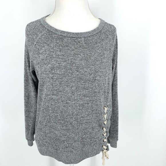 Telluride Clothing Company women's gray top with lace up hem, size L - Picture 1 of 8